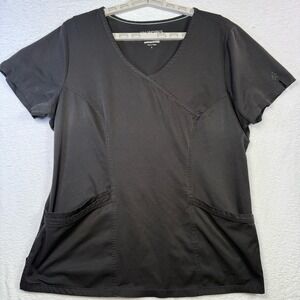 HH Works Scrub Top V-Neck Short Sleeve Stretch Medical Uniform Black L